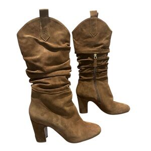 Mavette Vittoria Slouchy Suede Mid-Calf Heeled Boots Brown Size EU 39